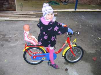 Stringbean on her new  bike